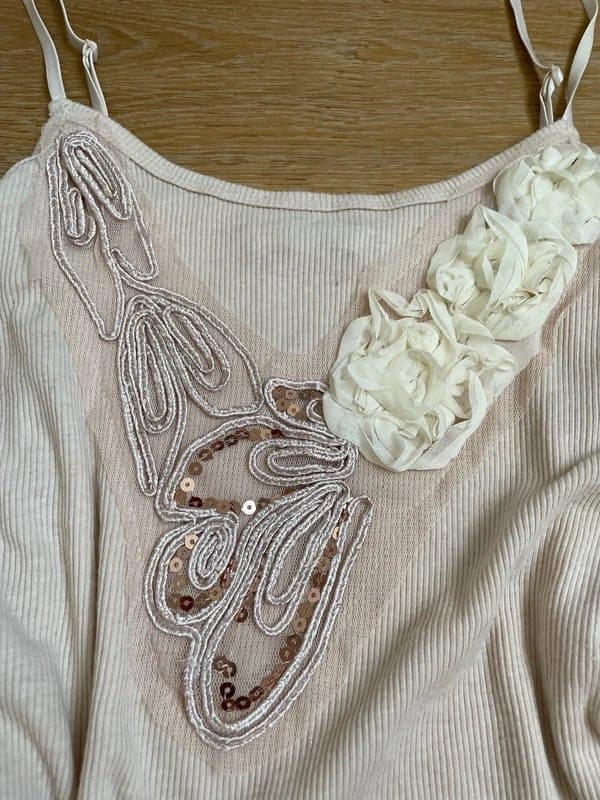 New Look y2k 2000s old label new look rose cami ribbed embroidery sequin fairy dollette whimsy