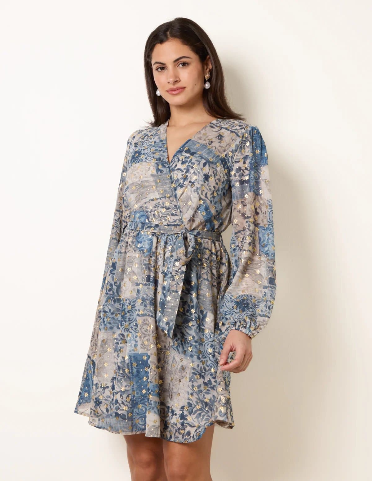 Blue Vanilla Foil Patchwork Mini Dress