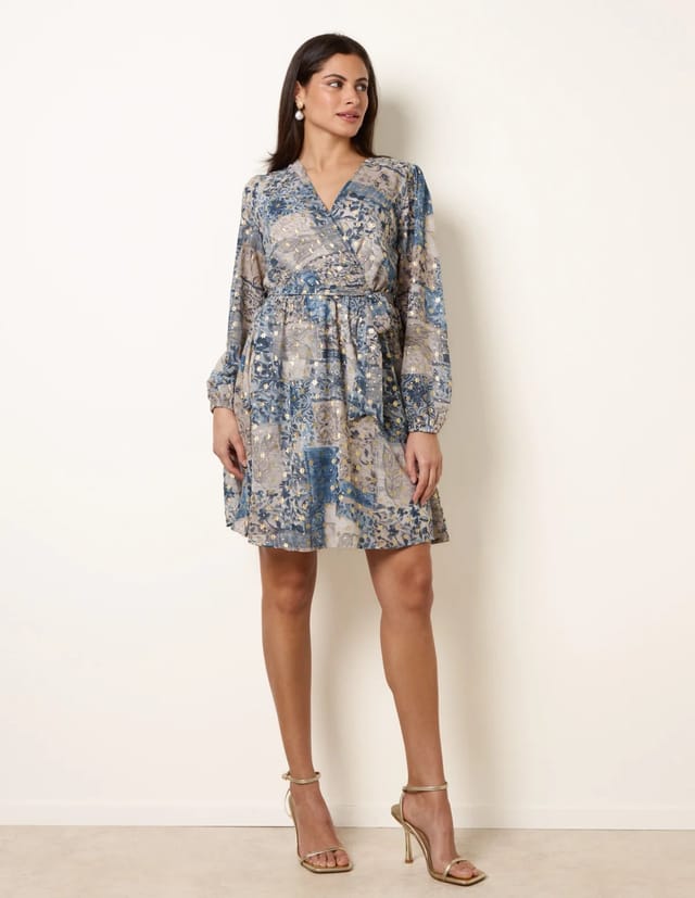 Blue Vanilla Foil Patchwork Mini Dress - 2
