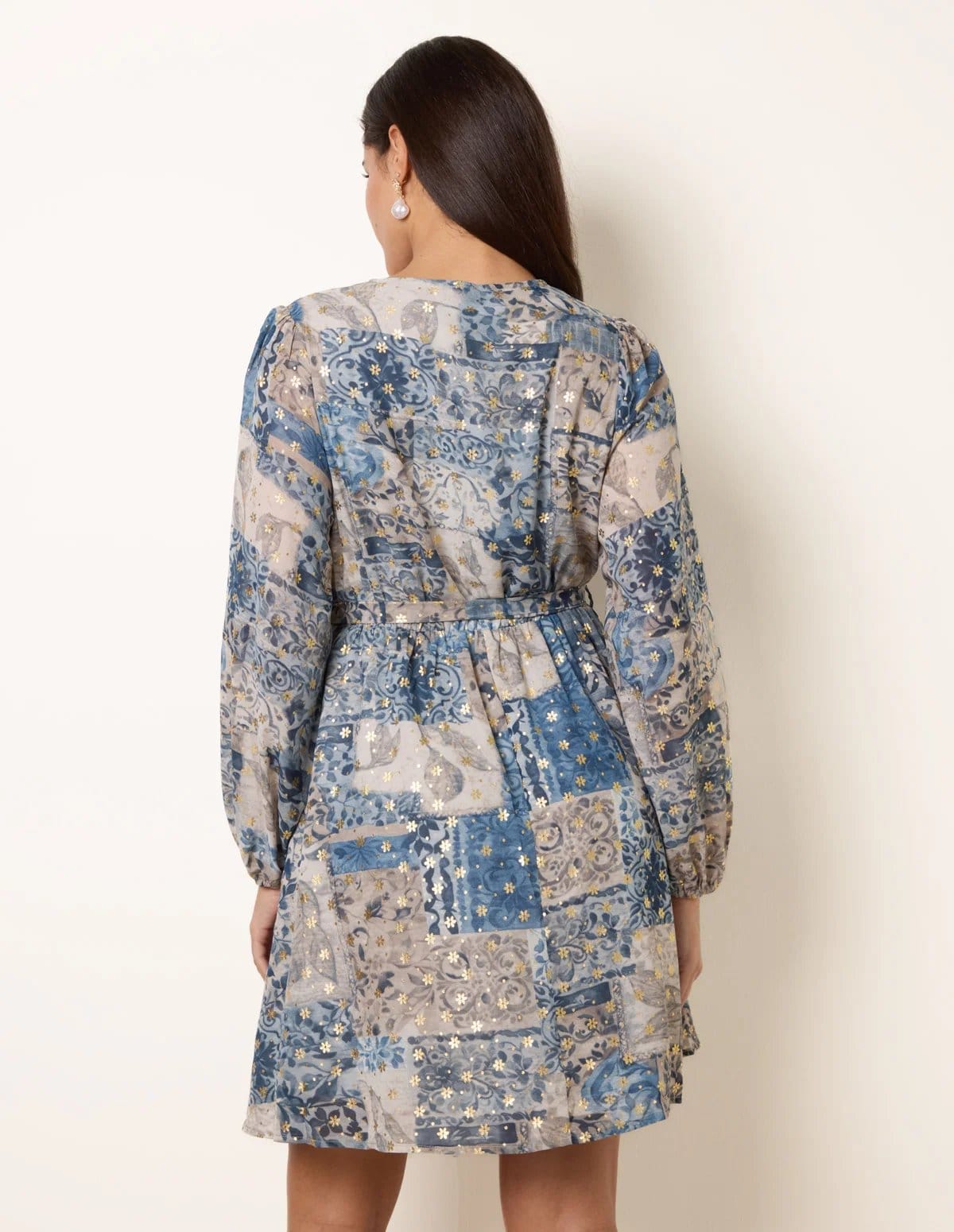 Blue Vanilla Foil Patchwork Mini Dress - 4