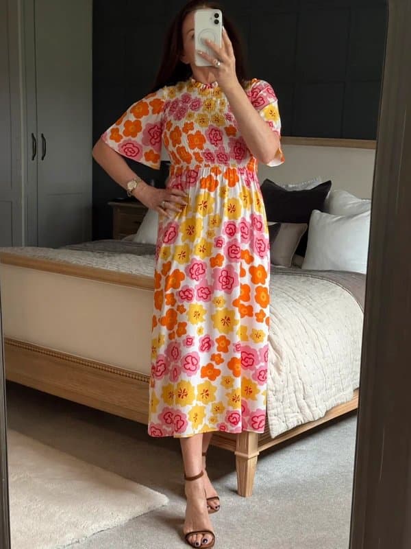 Never Fully Dressed 🧡Never Fully Dressed Pretty Viscose Shirred Angel Sleeves Spring Dress Size 10