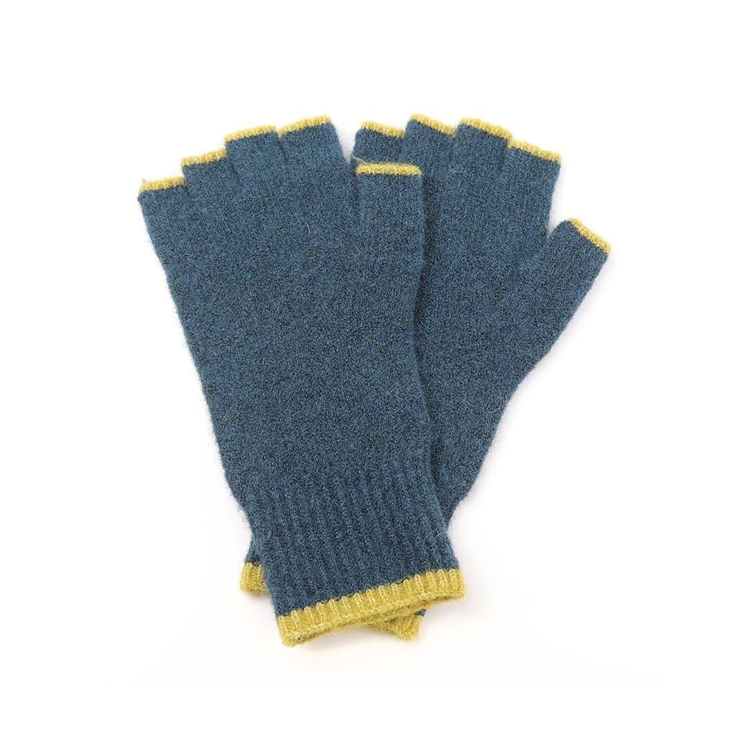 POM Collection POM Collection Men's Teal & Mustard Yellow Trim Fingerless Gloves