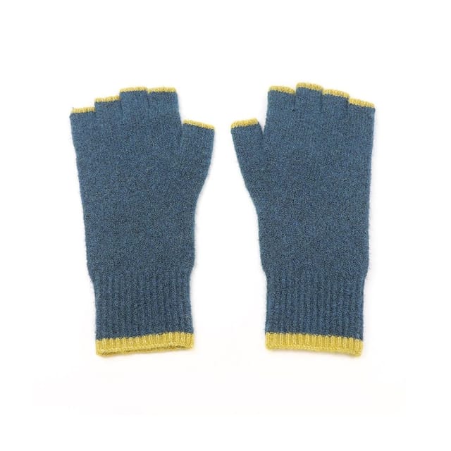 POM Collection POM Collection Men's Teal & Mustard Yellow Trim Fingerless Gloves - 2