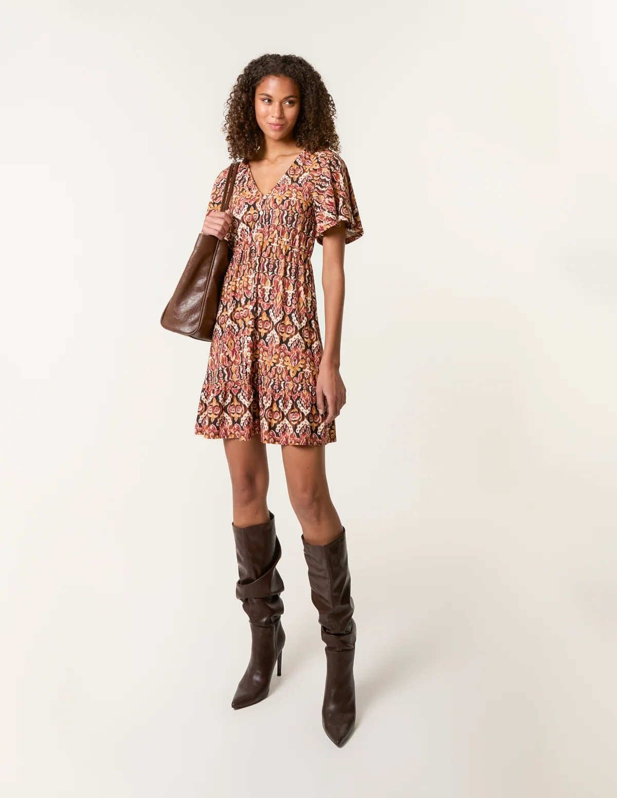 Blue Vanilla Button Through Elastic Waist And Neck Mini Dress