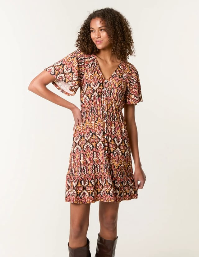 Blue Vanilla Button Through Elastic Waist And Neck Mini Dress - 2