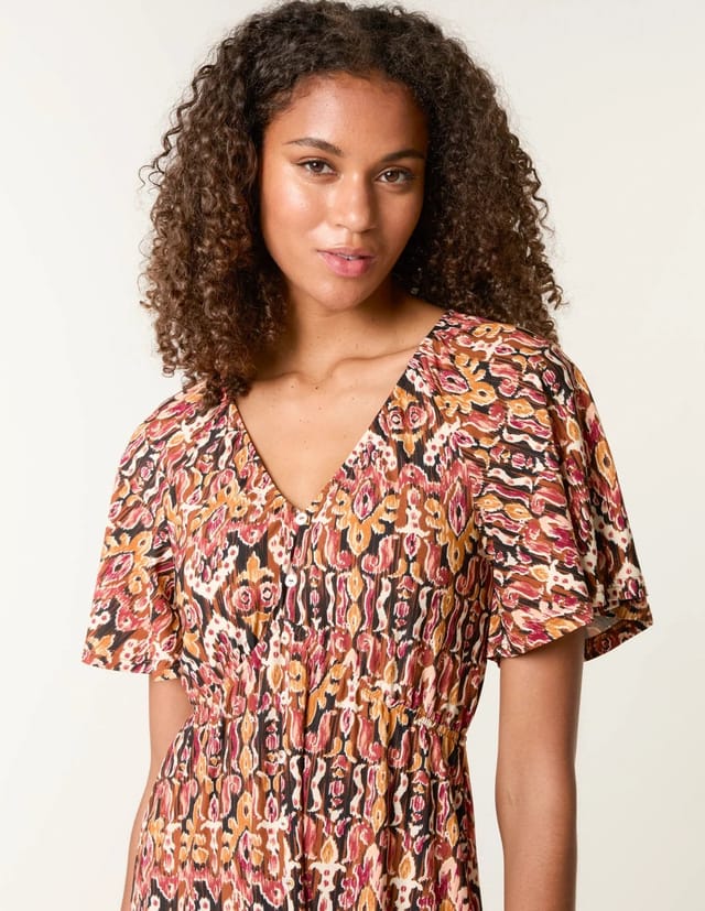 Blue Vanilla Button Through Elastic Waist And Neck Mini Dress - 3