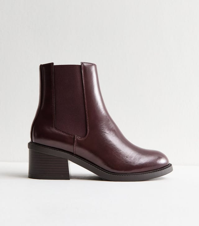 New Look Women's Wide Fit Dark Burgundy Faux Leather Chelsea Heeled Ankle Boots Vegan New Look - 3