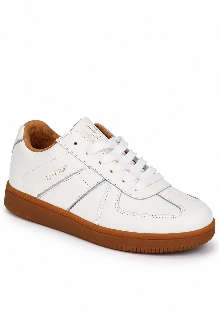 Elle Sport Elle Sport Women's Leather Retro Court Lace Up Trainers in Warm White - 1