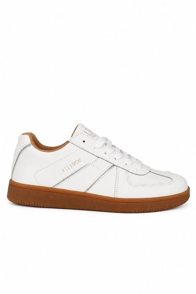 Elle Sport Elle Sport Women's Leather Retro Court Lace Up Trainers in Warm White - 2