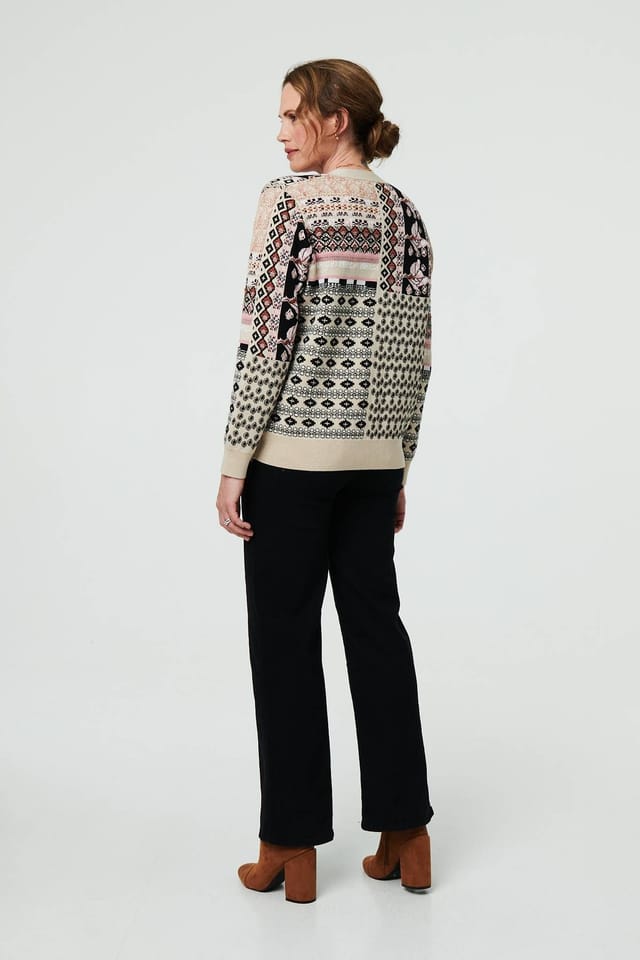 Izabel London Izabel London Women's Patchwork Print Long Sleeve Cardigan in Cream - 3