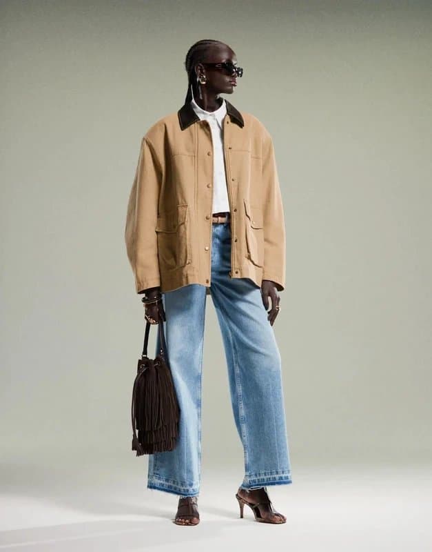 ASOS ASOS oversized washed jacket with leather look collar in stone