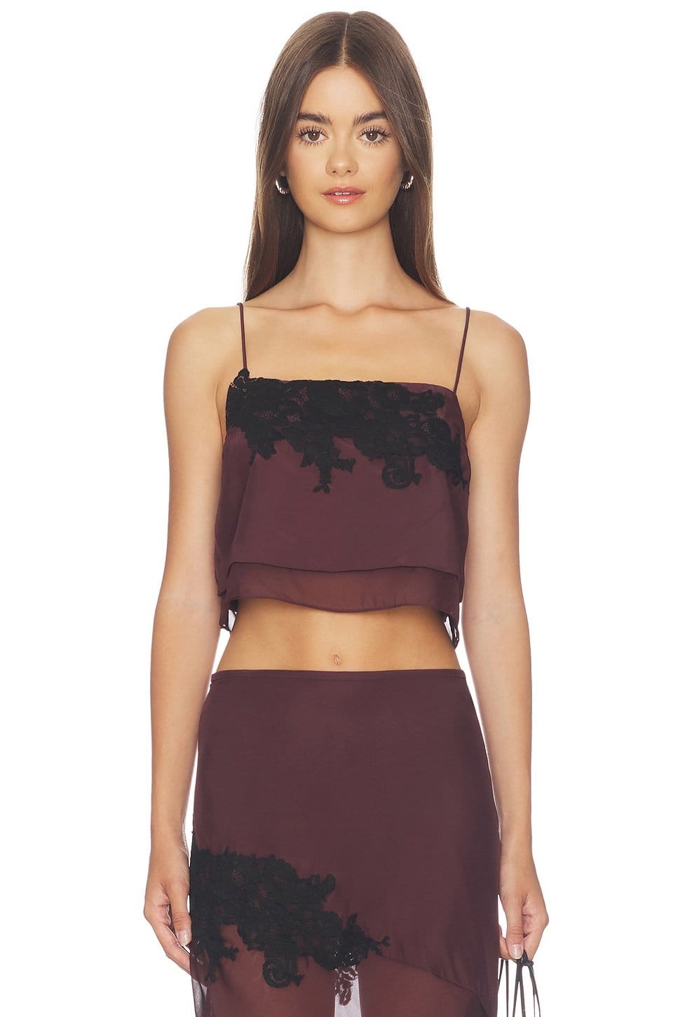 Revolve Dark Plum Lace-Detailed Cropped Cami Top
