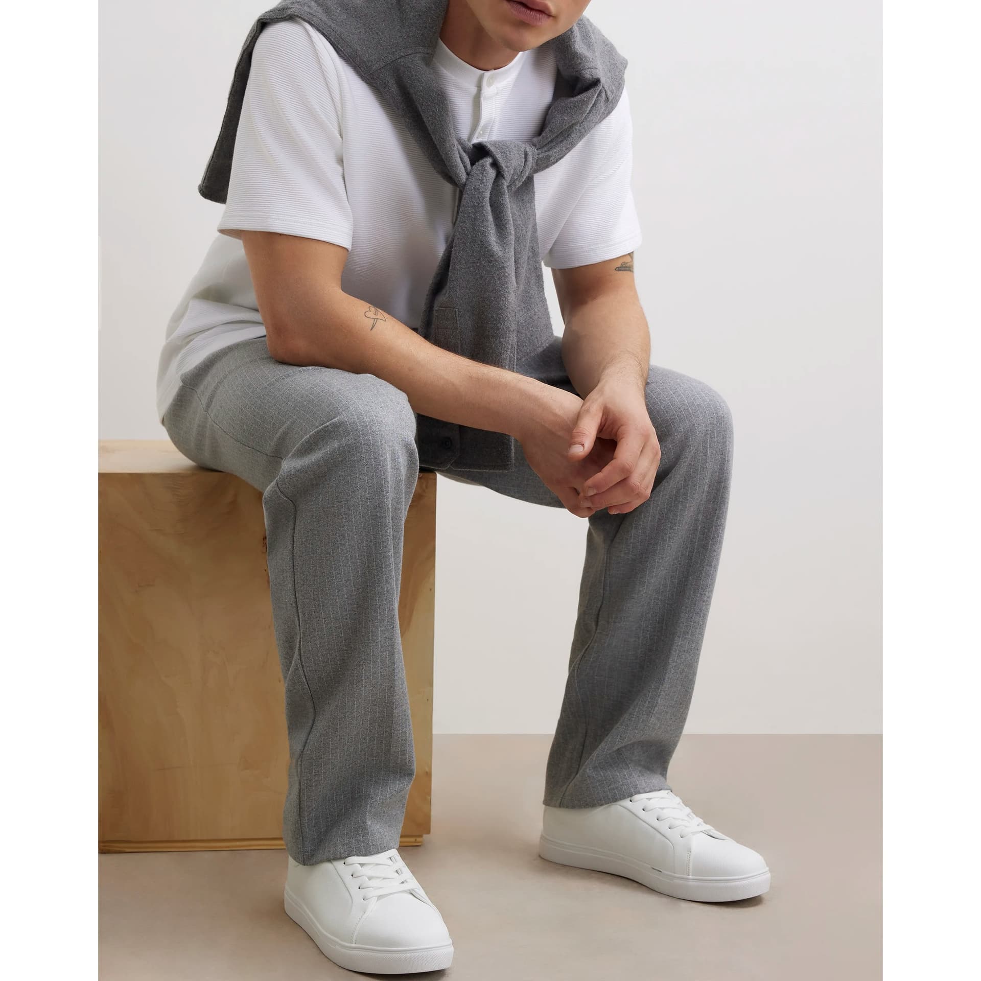 River Island Mens River Island White Faux Leather Textured Trainers