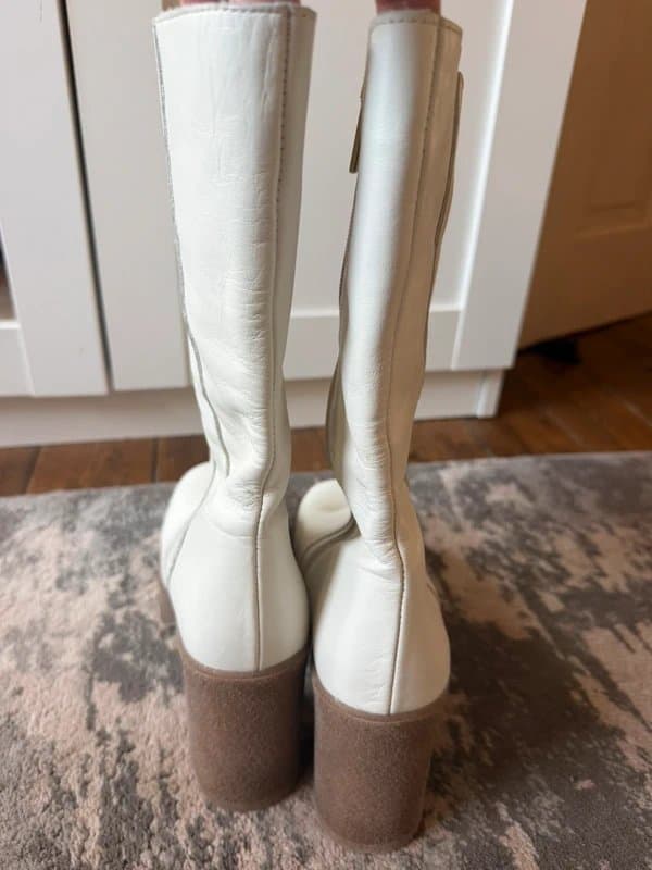 Russell & Bromley Russell and Bromley cream leather mid calf platform boots. Size 4