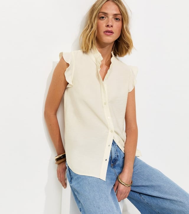 New Look Women's Cream Frilly Cap Sleeve Shirt New Look - 2