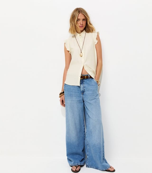 New Look Women's Cream Frilly Cap Sleeve Shirt New Look - 3