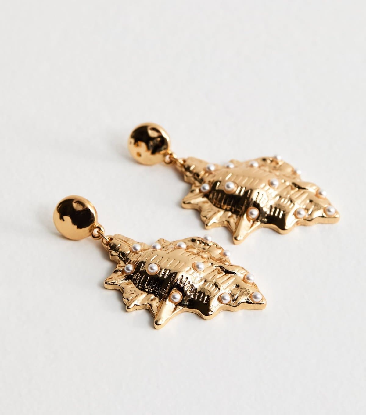 New Look Gold Tone Shiny Shell Faux Pearl Drop Earrings New Look