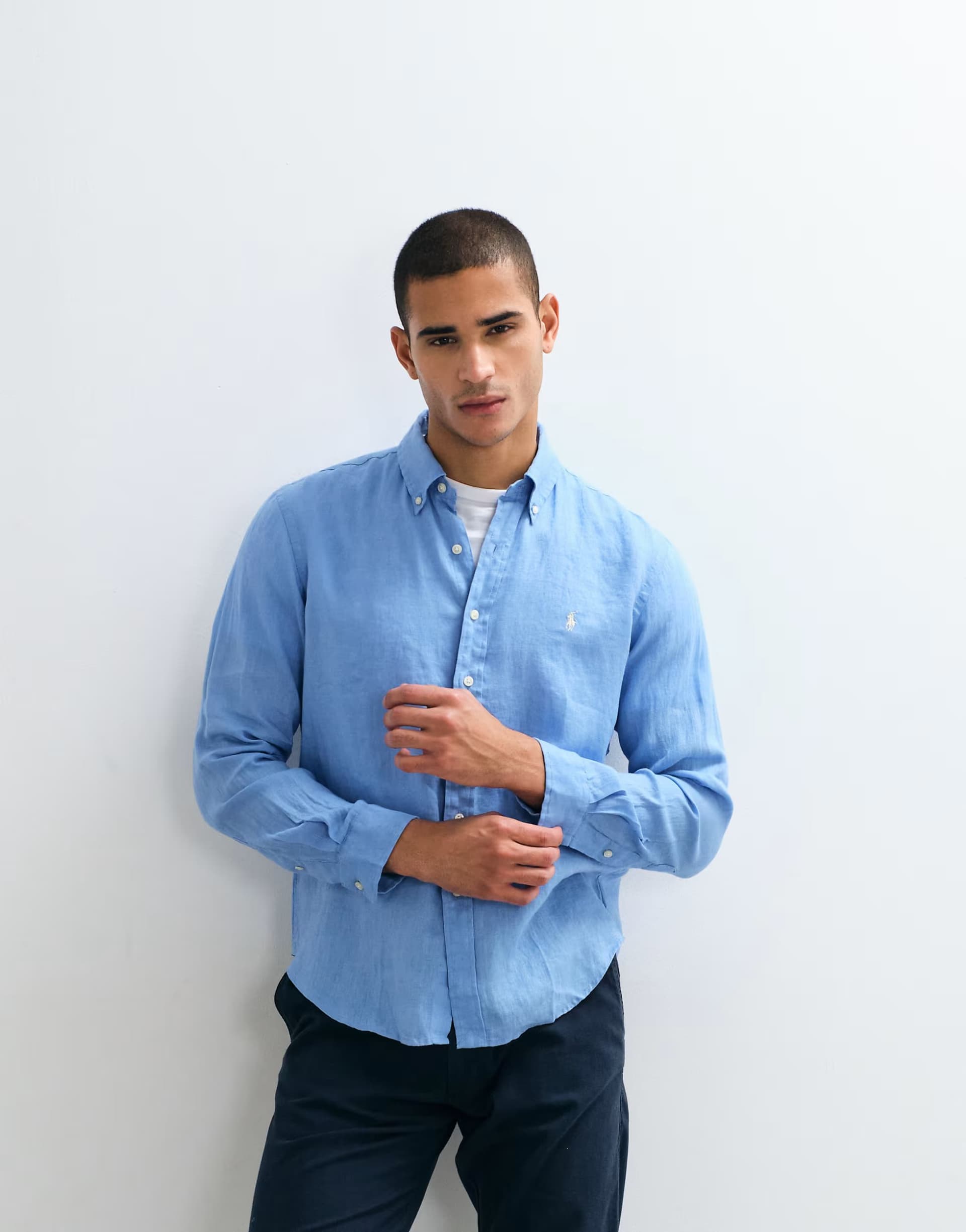 ASOS Polo Ralph Lauren custom fit long sleeve linen shirt in blue