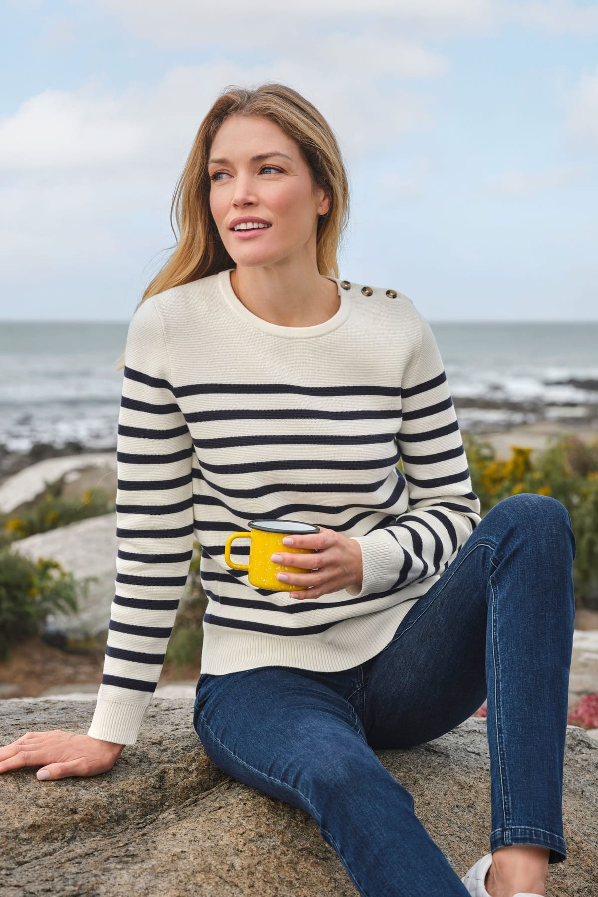 WoolOvers WoolOvers Women's Breton Button Jumper - 1