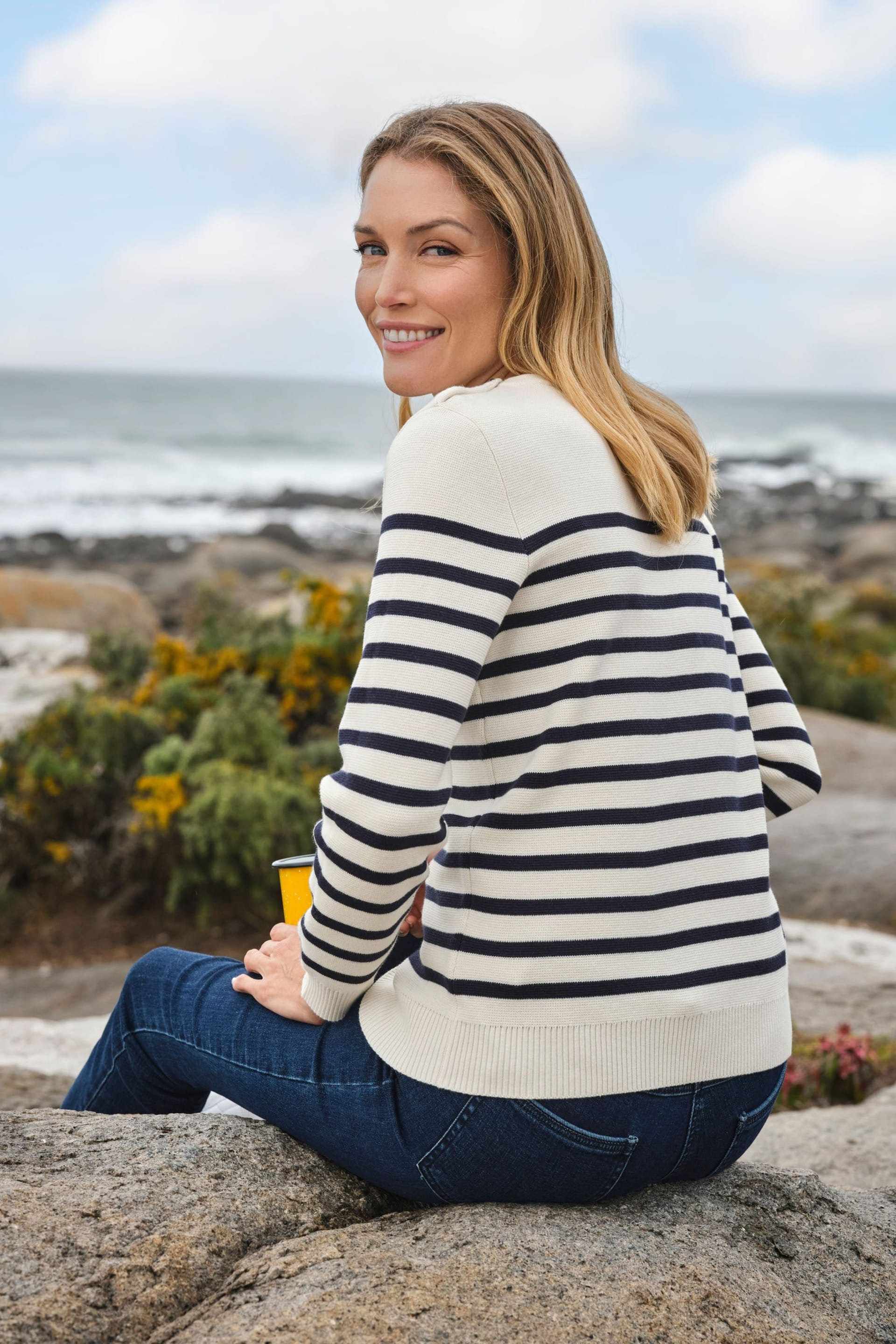 WoolOvers WoolOvers Women's Breton Button Jumper - 4