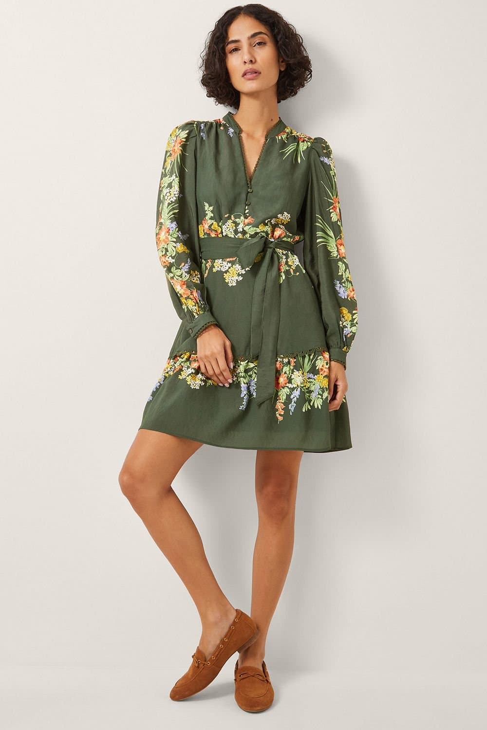 Monsoon Monsoon Women's Jesse Floral Long Sleeve Mini Dress in Khaki