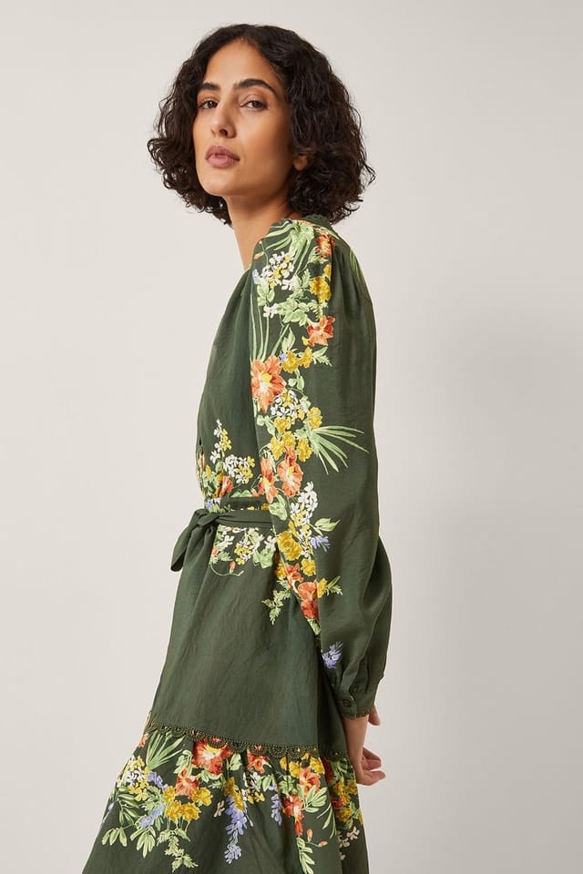 Monsoon Monsoon Women's Jesse Floral Long Sleeve Mini Dress in Khaki - 3