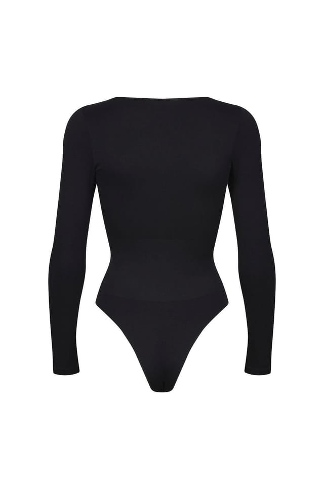 Ruey Ruey Women's Essentials Long Sleeve Bodysuit Sculpting Stretch Fit in Black - 2