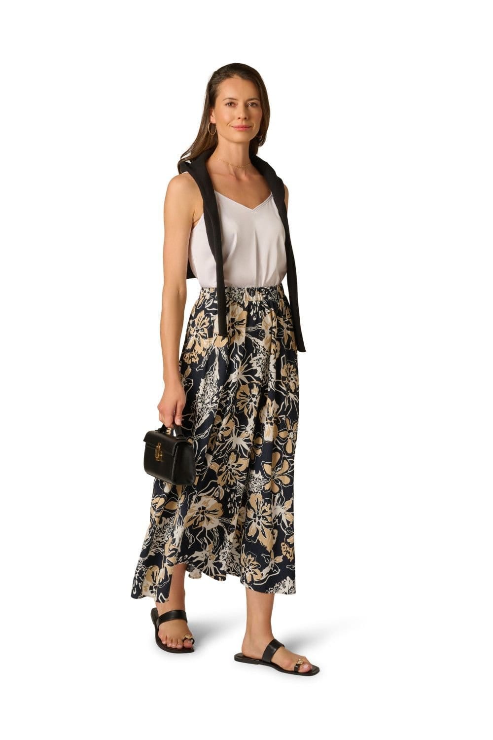 Adrianna Papell Navy Floral Midi Skirt