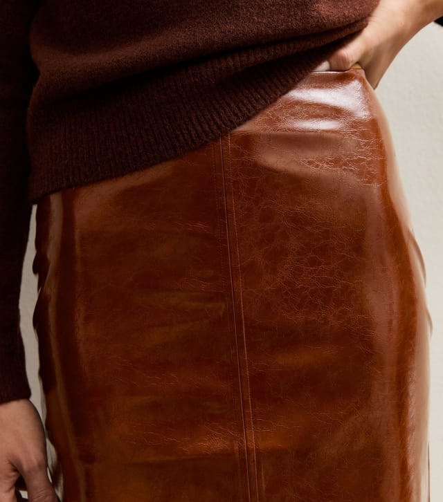 New Look Women's Tan Cracked Faux Leather Pencil Skirt New Look - 3