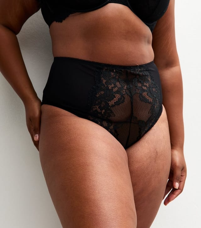 New Look Women's Plus Size Black Scalloped Edge Lace Brazilian Briefs Curves New Look - 3