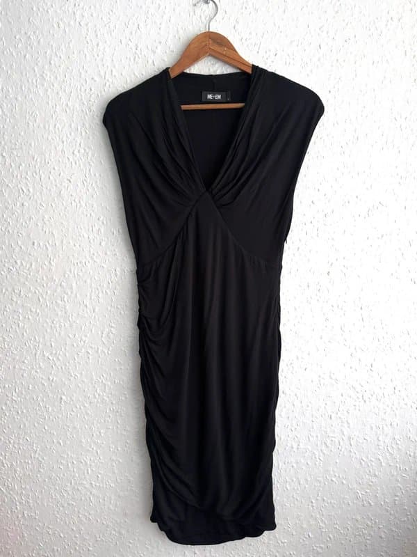 ME+EM Women's Me + Em V-Neck Wrap Draped Midi Dress Figure-Flattering Ruched - Size L