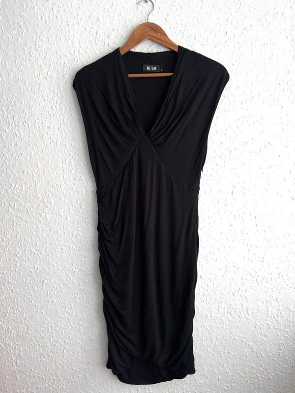 ME+EM Black Jersey V-Neck Wrap Midi Dress