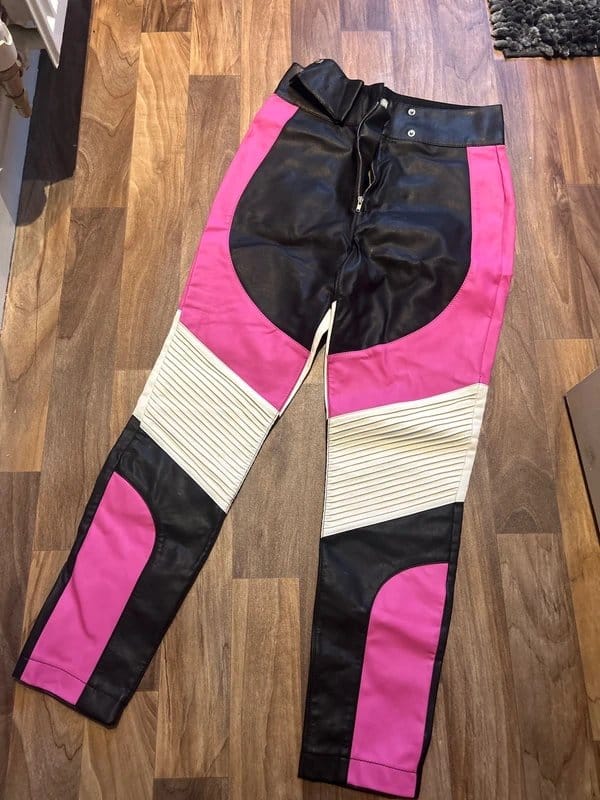 ASOS Pink & Black Faux Leather Trousers