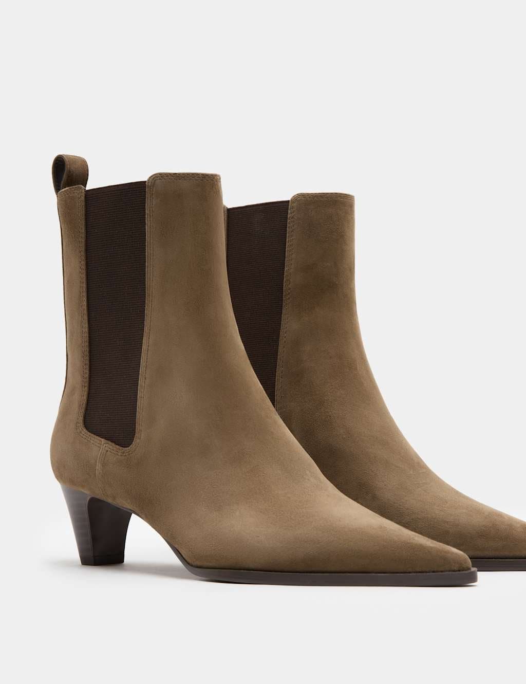 Marks & Spencer M&S Suede Chelsea Block Heel Pointed Boots Khaki