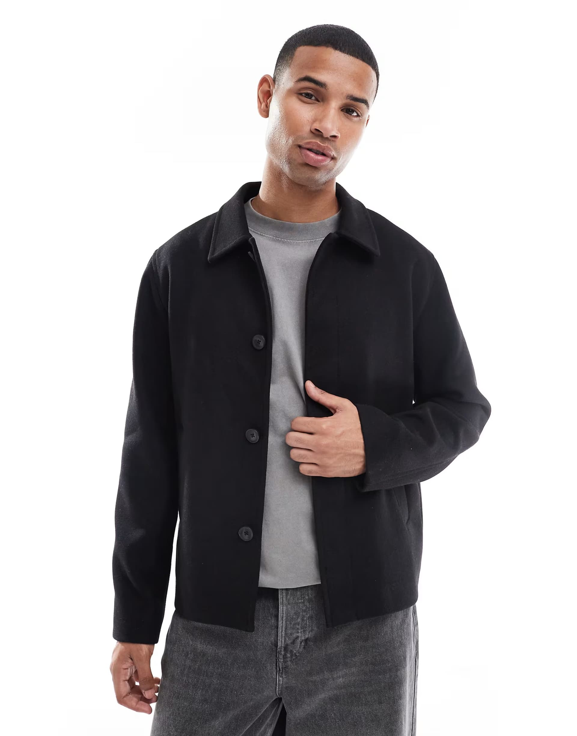 ASOS Jack & Jones boxy wool blend jacket in black