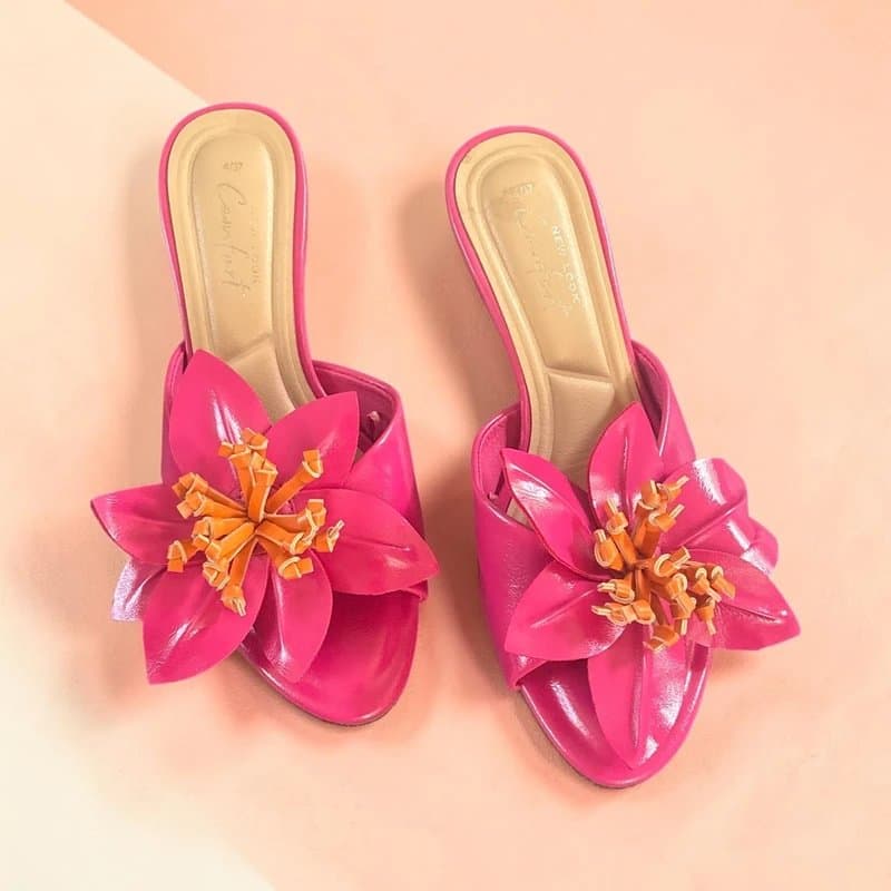 New Look New Look Hot Pink Flower Mule Heels UK 4 Brand New Wedding Guest Party Sandals
