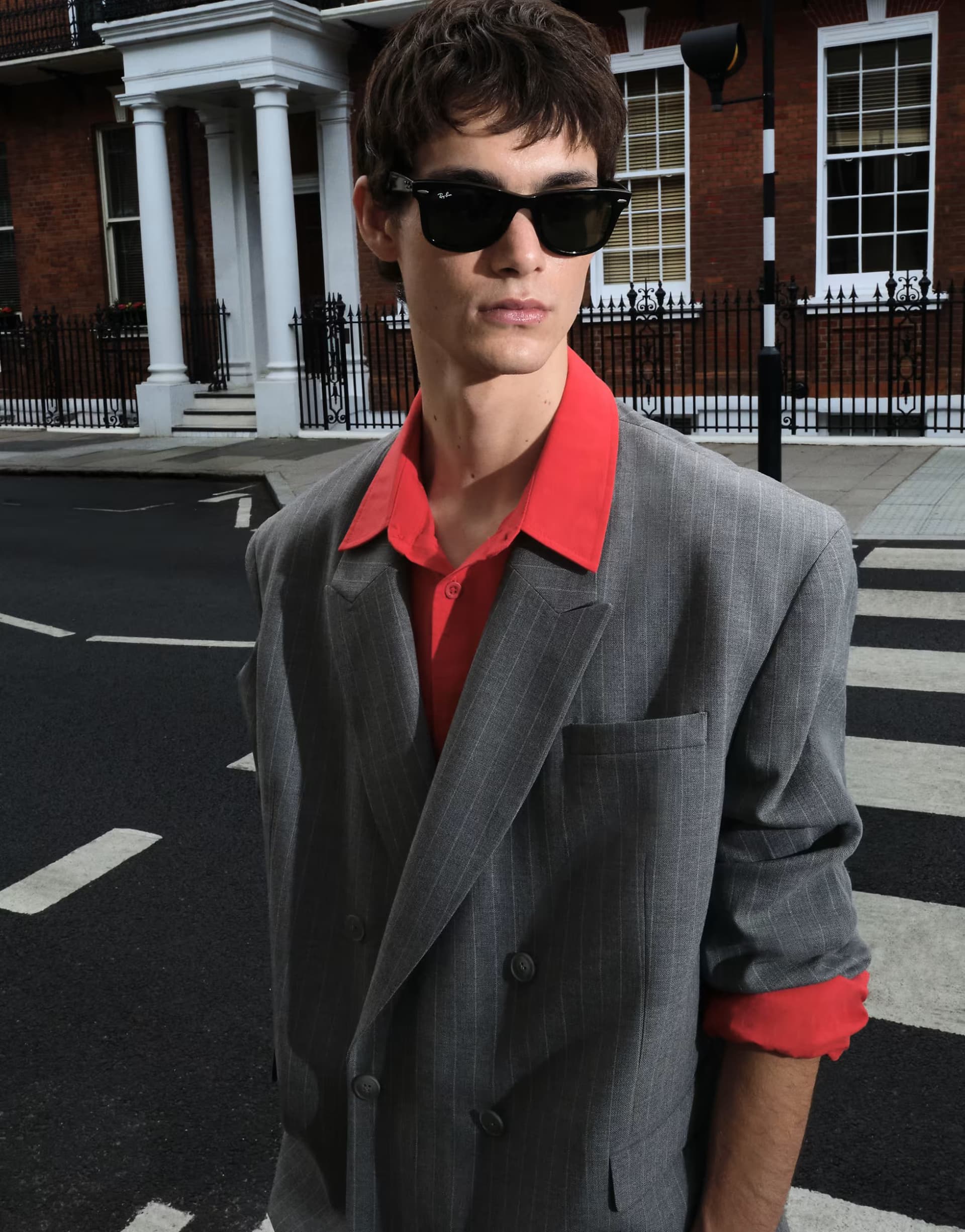 ASOS ASOS DESIGN oversized double breasted suit jacket in herringbone charcoal stripe