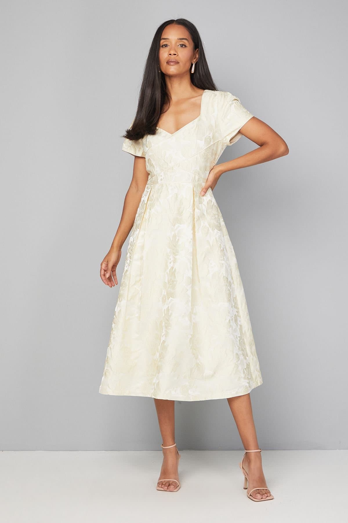 Wallis Wallis Women's Jacquard Seam Detail Midi Dress in Yellow