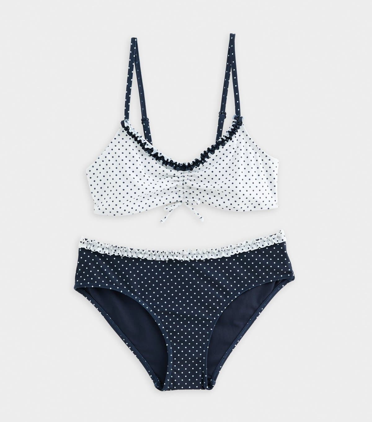 New Look Girls' White and Navy Trim Contrast  Polka Dot Crop Top and Bottoms Bikini Set New Look