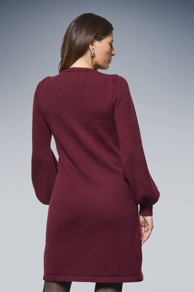 Wallis Wallis Women's Embellished Knitted Shift Dress in Burgundy - 3