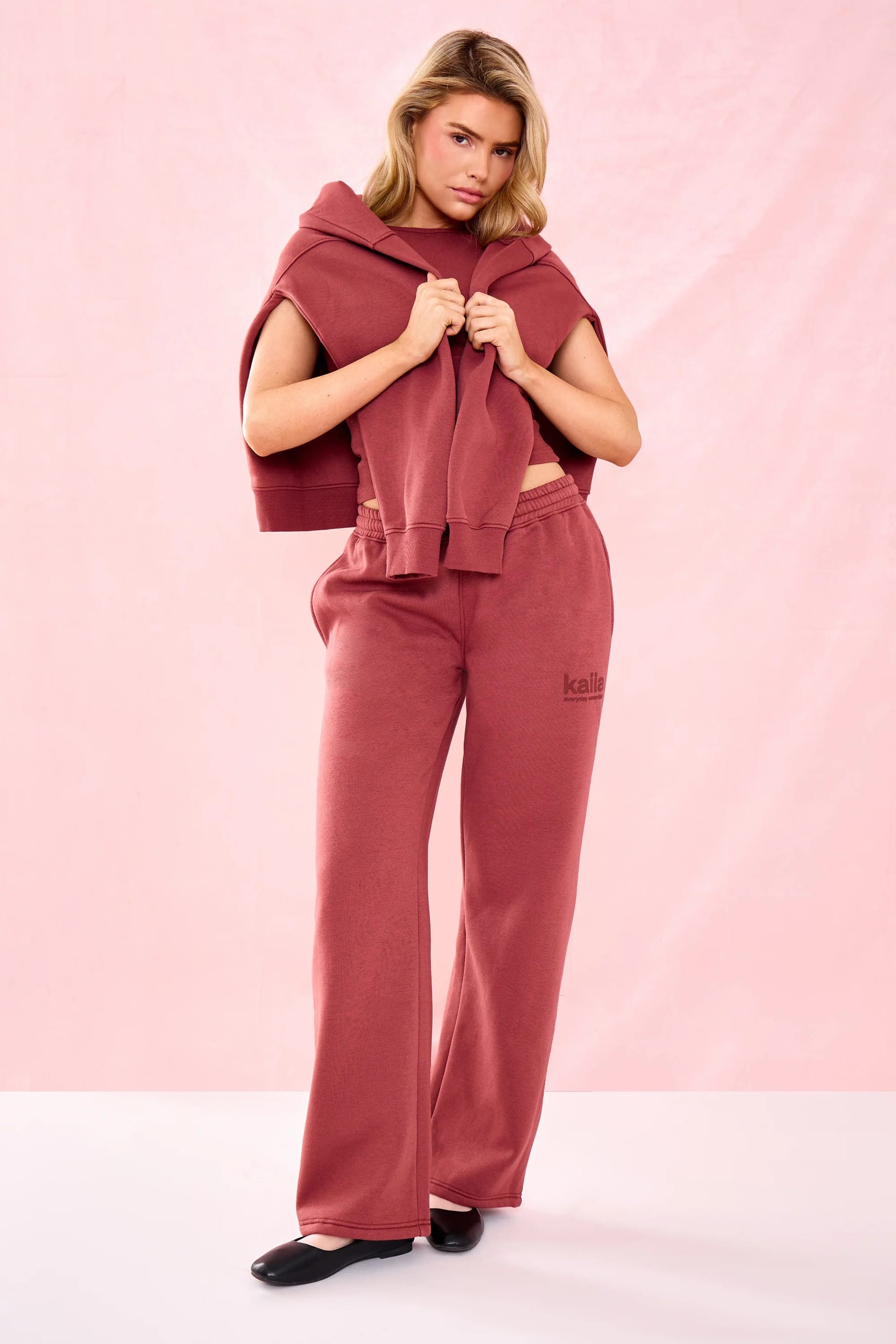 Kaiia Toast Matte Slogan Wide Leg Joggers