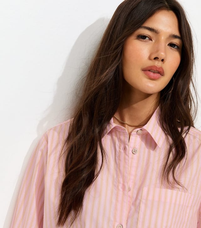 New Look Women's Pink Cotton Stripe Poplin Shirt New Look - 2
