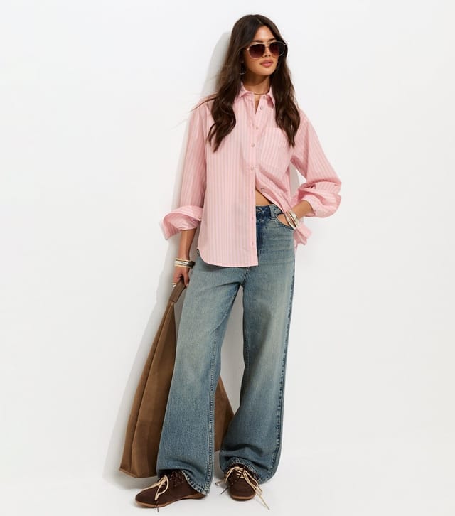New Look Women's Pink Cotton Stripe Poplin Shirt New Look - 3
