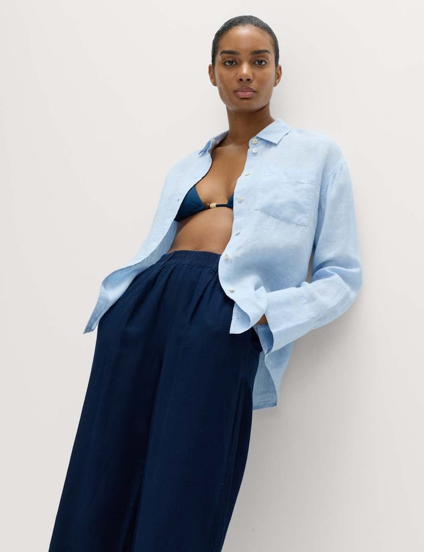 Marks & Spencer M&S Pure Linen Shirt Chambray - 1