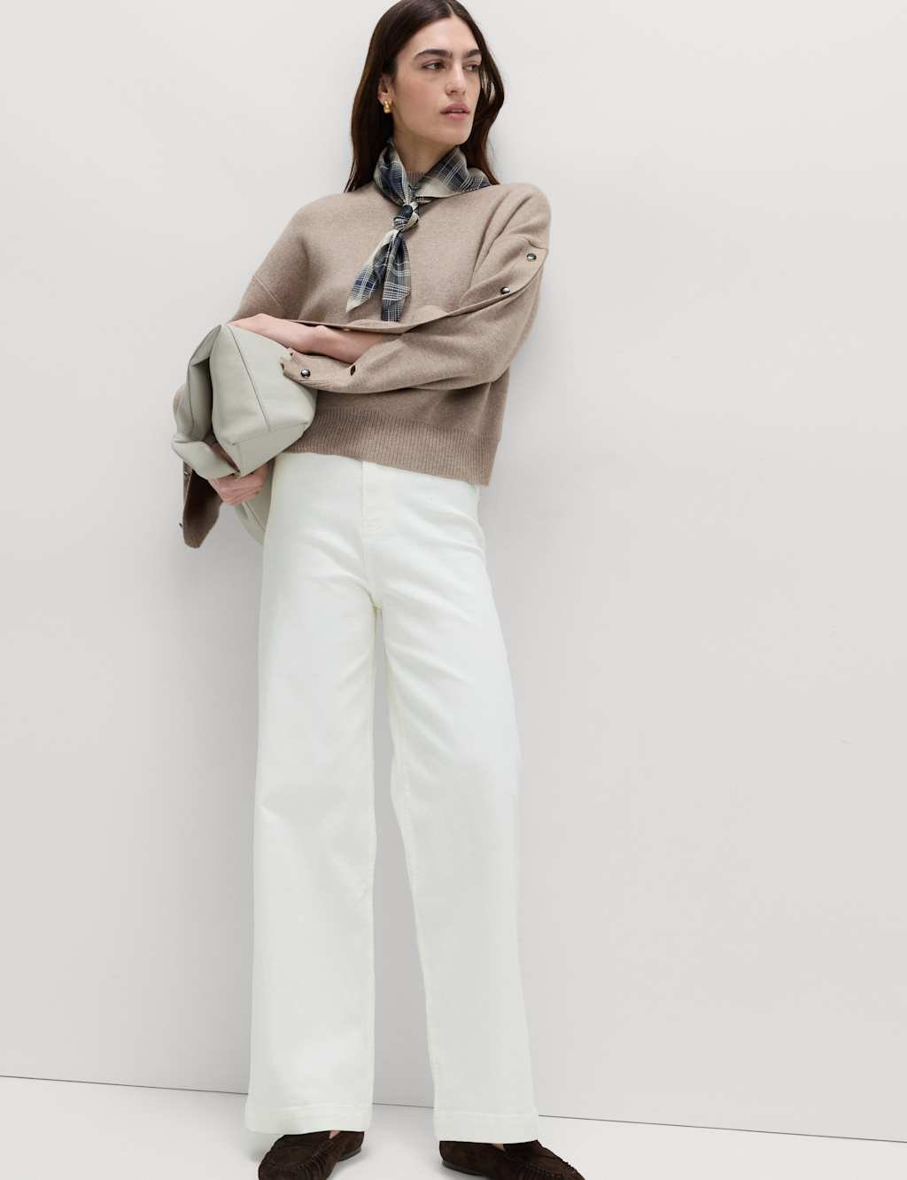 Marks & Spencer M&S High Waisted Wide Leg Ankle Grazer Jeans Soft White - 2