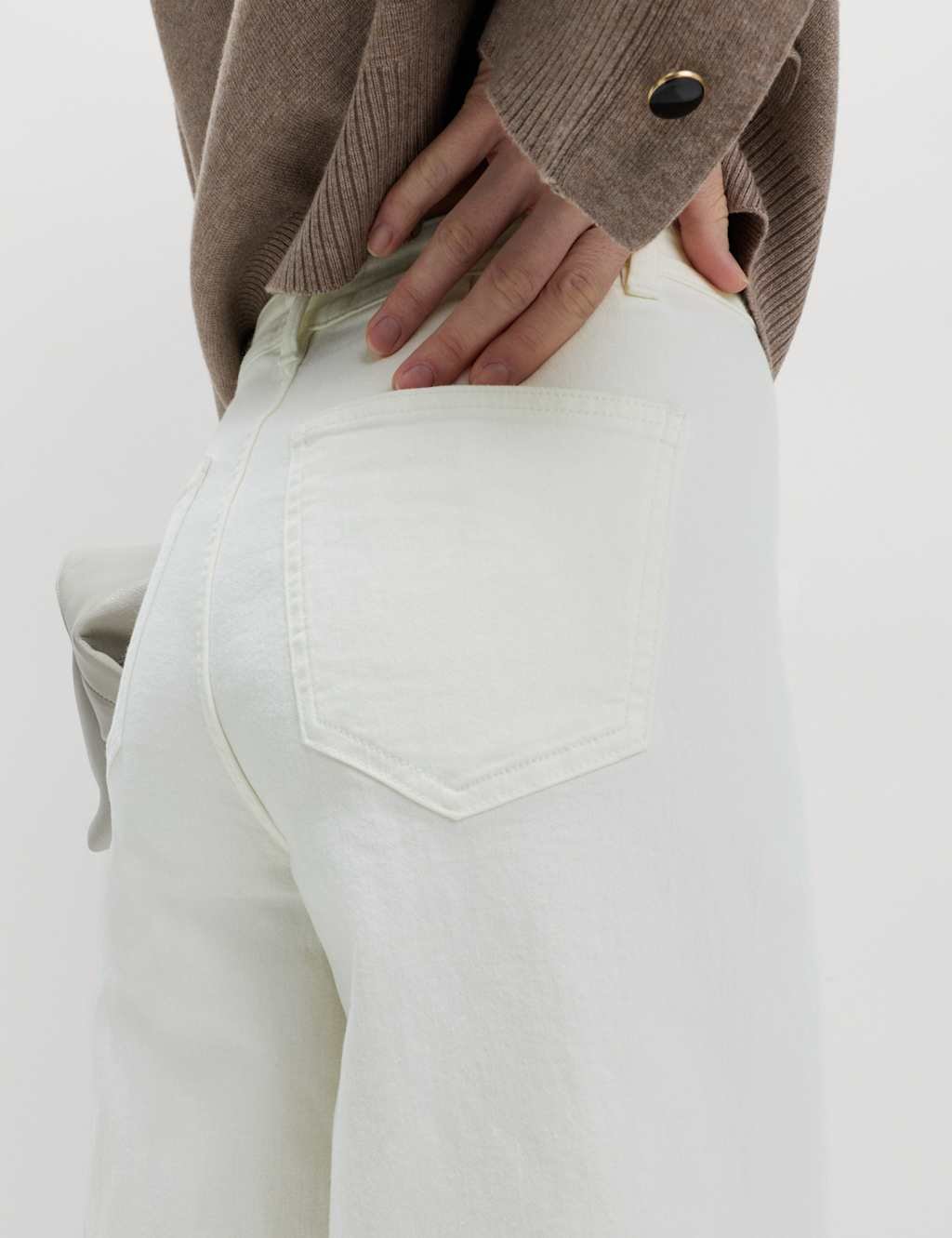 Marks & Spencer M&S High Waisted Wide Leg Ankle Grazer Jeans Soft White - 3