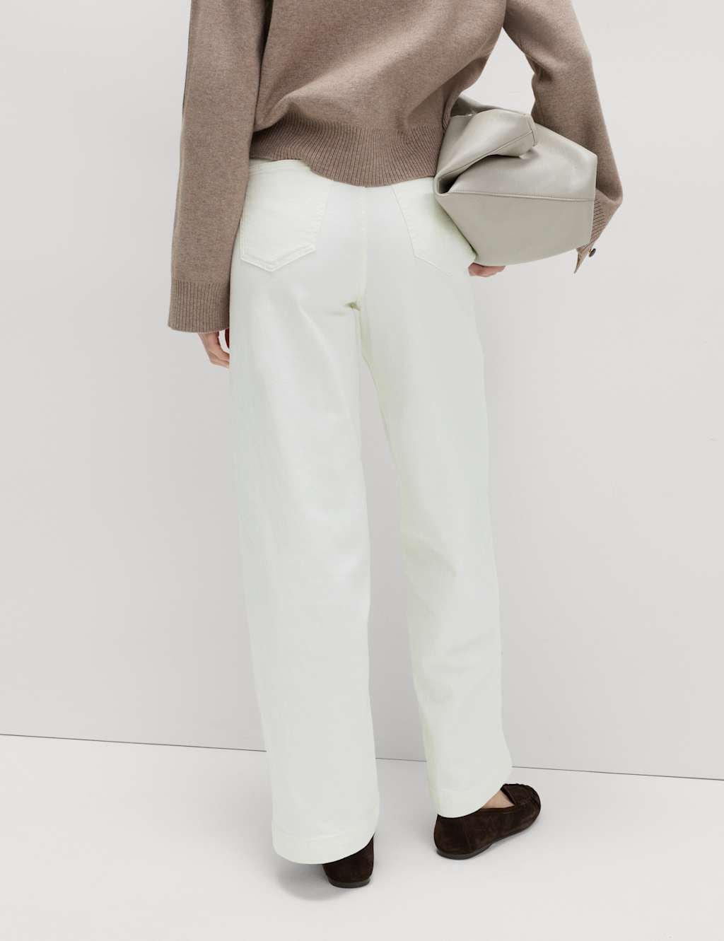 Marks & Spencer M&S High Waisted Wide Leg Ankle Grazer Jeans Soft White - 4