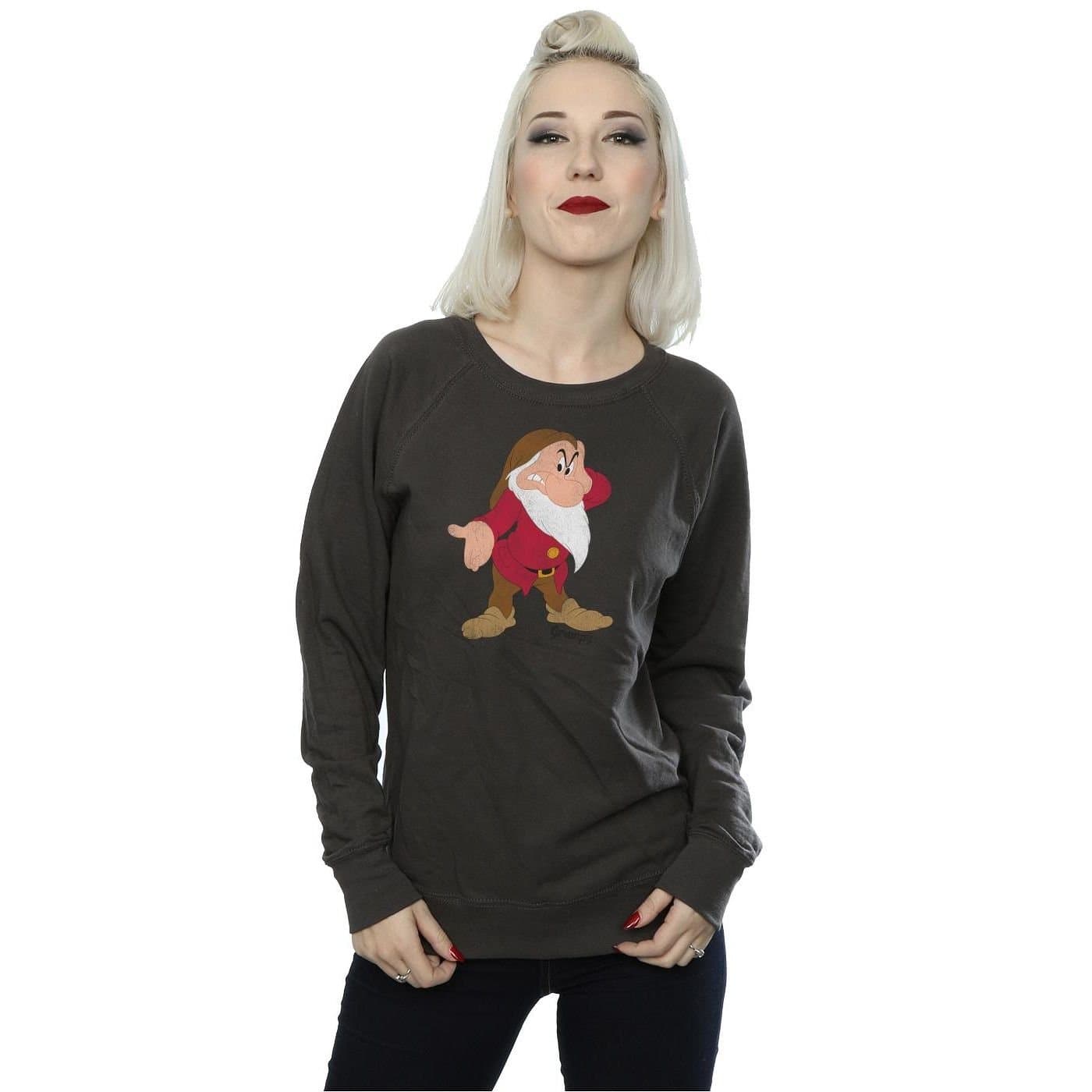 Snow White And The Seven Dwarfs Snow White And The Seven Dwarfs Women's Classic Grumpy Heather Sweatshirt in Mid Grey
