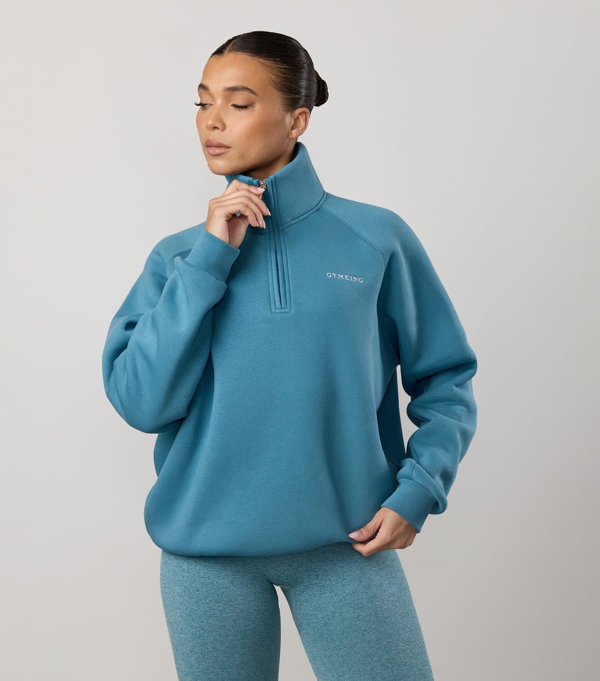 Gym King Gym King Light Blue Raglan Sleeve Quarter Zip Sweatshirt
