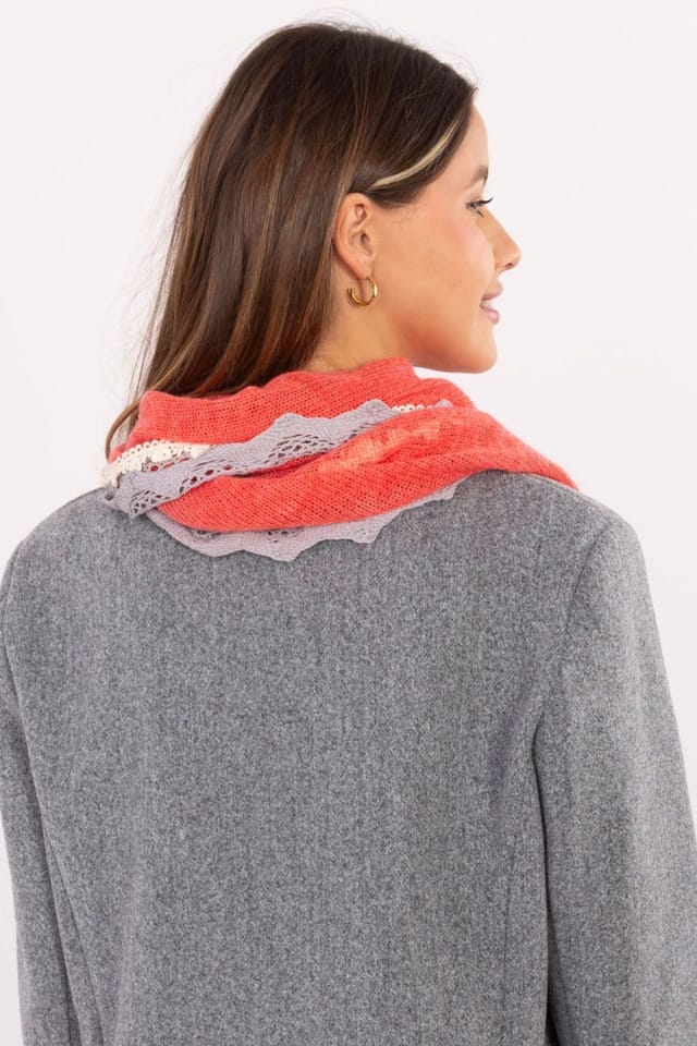 Love Lace Love Lace Women's Elegant Lace Trim Viscose Triangular Scarf with Pearl Fringe in Red - 3